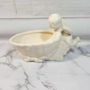 Angel Cherub‎ Planter Basket Weave Ceramic - Off White